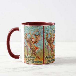 Vintage Frohes Halloween Tanzen im Narrenkostüm Tasse