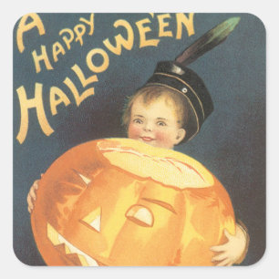 Vintage Frohes Halloween von Ellen Clapsaddle Quadratischer Aufkleber
