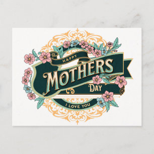 Vintage Frohes Muttertagsfest Farbige Blumige Blum Postkarte