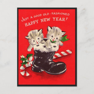 Vintage Frohes Neues Jahr Katzen In Einem Stiefel Postkarte