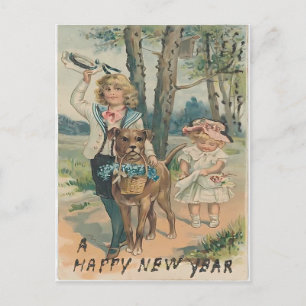 Vintage Frohes Neues Jahr - Viktorianisch Postkarte