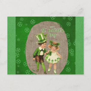 Vintage Frohes St. Patricks Day Irisch Kinder Grün Postkarte