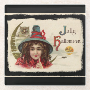 Vintage fröhliche Halloween-Hexe Glasuntersetzer