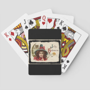 Vintage fröhliche Halloween-Hexe Spielkarten