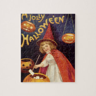 Vintage fröhliche Halloween-Hexe von Ellen Clapsad Puzzle