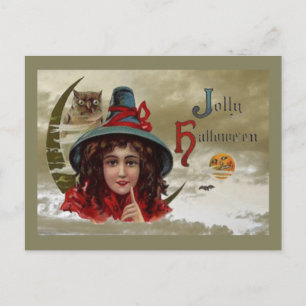 Vintage fröhliche Halloween-Hexen-Postkarte Postkarte