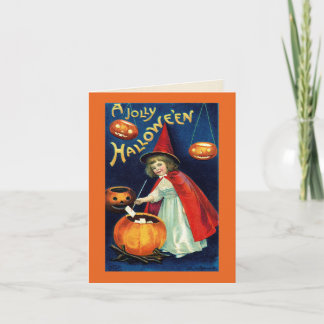 Vintage fröhliche Halloween-Mädchenhexe Karte