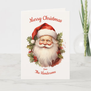 Vintage-Fröhliche-Santa-Wasserfarben-Weihnachtskar Karte