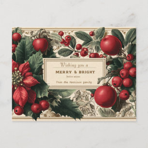 Vintage "Fröhliche und strahlende" Weihnachtsblume Feiertagspostkarte