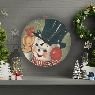Vintage fröhlicher Schneemann Retro-Feiertag Runde Wanduhr