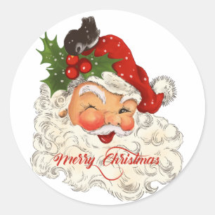 Vintage fröhlicher Weihnachtsmann Frohe Weihnachte Runder Aufkleber