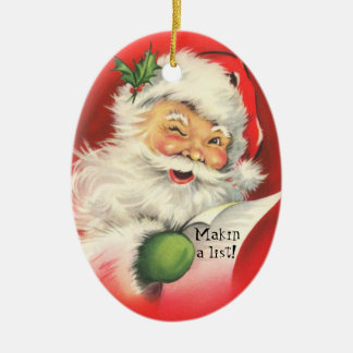 Vintage fröhlicher zwinkerender Weihnachtsmann-Wei Keramik Ornament