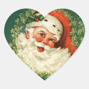 Vintage-fröhliches-Santa-Gesicht Herz-Aufkleber