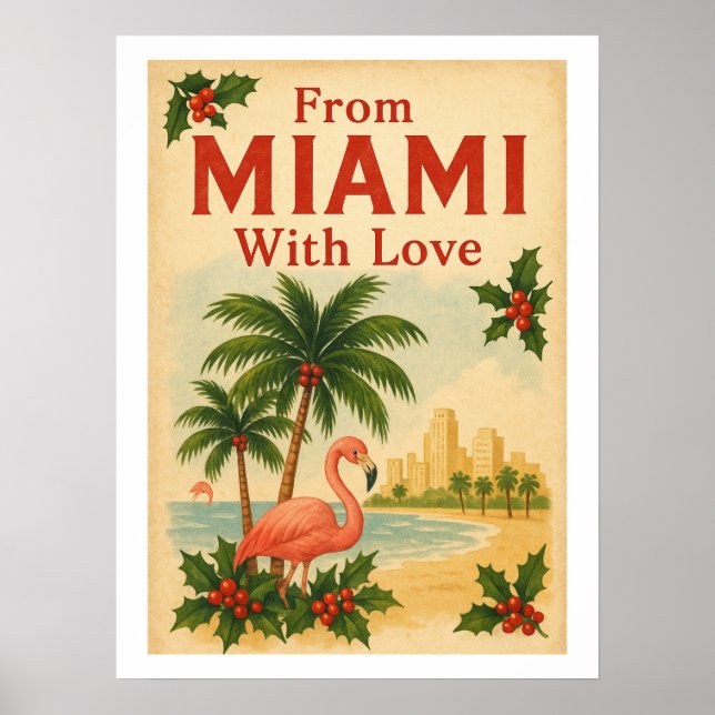 Vintage From Miami With Love Christmas Poster (Vorne)