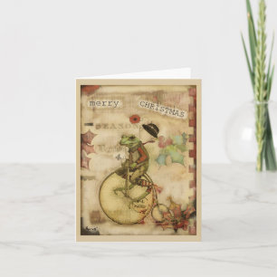 Vintage Frosch auf Fahrrad Bowler Hut Weihnachten
