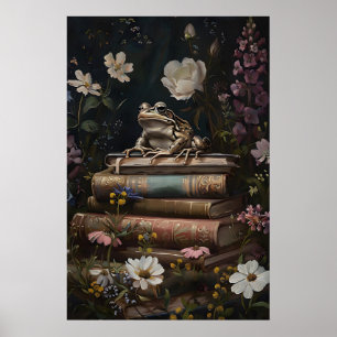 Vintage-Frosch-Buchladen-Druck, Dark Academia Poster
