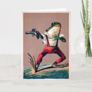 Vintage-Frosch mit einer Pistole Weihnachtskarte Feiertagskarte