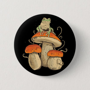 Vintage Frosch mit Pilzen Cottagecore Button