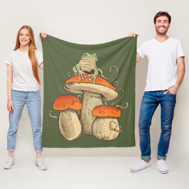 Vintage Frosch mit Pilzen Cottagecore Fleecedecke (Beispiel)