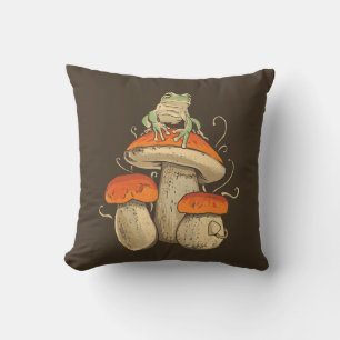 Vintage Frosch mit Pilzen Cottagecore Kissen