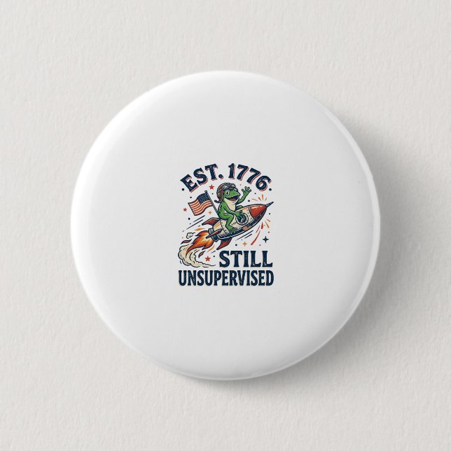 Vintage Frosch Rakete Est 1776 Unbeaufsichtigtes S Button (Vorderseite)