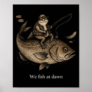 Vintage-Frosch reitet auf einem riesigen Fisch, Fi Poster