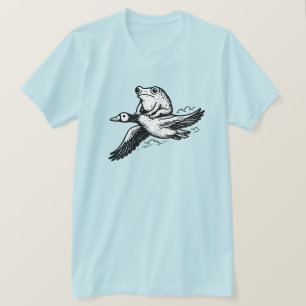 Vintage-Frosch reitet auf fliegender Gans Holzschn T-Shirt