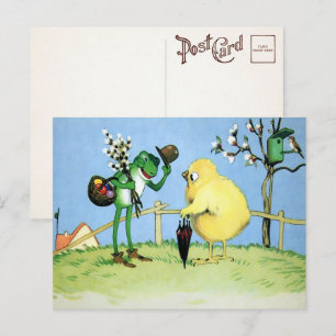 Vintage Frosch und Küken Postkarte
