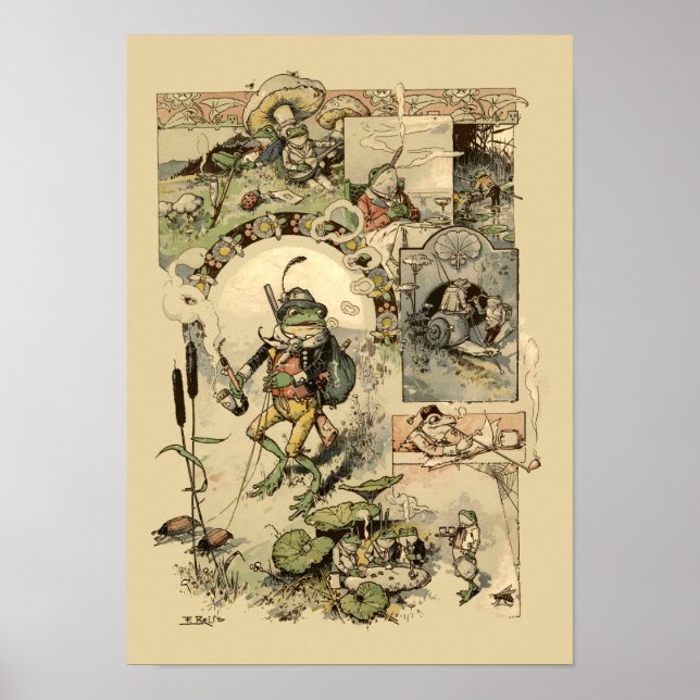 Vintage Frösche Pilze Schnecken Poster (Vorne)