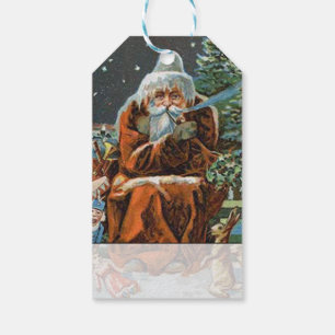 Vintage Frosty Santa mit Pfeife Weihnachten Geschenkanhänger