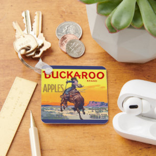 Vintage-Fruchkisten-Etiketten-Kunst, Buckaroo-Äpfe Schlüsselanhänger
