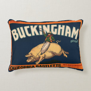 Vintage-Fruchkisten-Etikettenkunst Cowboy auf Schw Dekokissen