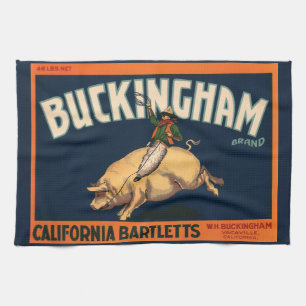 Vintage-Fruchkisten-Etikettenkunst Cowboy auf Schw Geschirrtuch