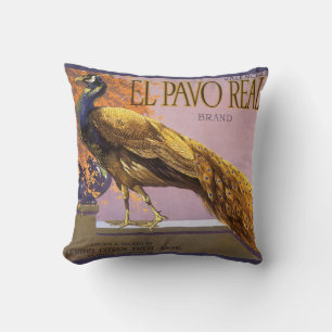 Vintage-Fruchkisten-Etikettenkunst El Pavo Pfau Vo Kissen