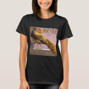 Vintage-Fruchkisten-Etikettenkunst El Pavo Pfau Vo T-Shirt