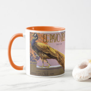 Vintage-Fruchkisten-Etikettenkunst El Pavo Pfau Vo Tasse