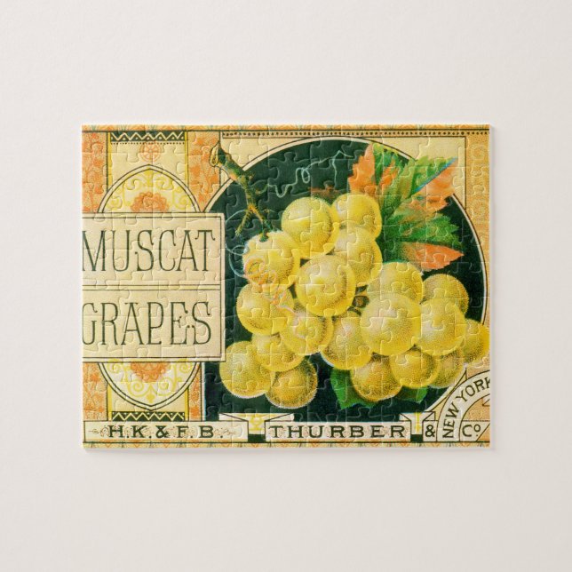 Vintage-Fruchkisten-Etikettenkunst, Muskat-Trauben Puzzle (Horizontal)