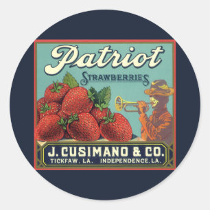 Vintage-Fruchkisten-Etikettenkunst Patriot Erdbeer Runder Aufkleber