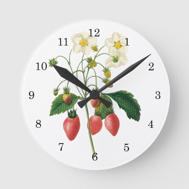 Vintage Frucht-Beeren-Nahrungsmittelerdbeeren Runde Wanduhr (Vorderseite)