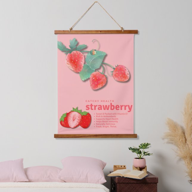 Vintage-Frucht-Erdbeere-Botanik-Erdbeere Wandteppich Mit Holzrahmen (Schlafzimmer)