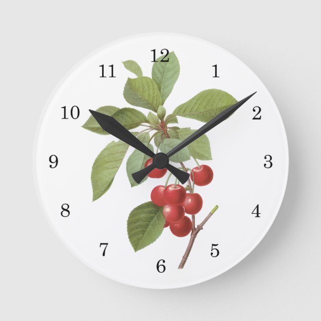 Vintage Frucht-Kirschnahrung, Kirschen durch Runde Wanduhr (Vorderseite)