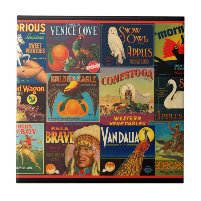 Vintage Frucht-Kisten-Aufkleber Fliese (Vorderseite)