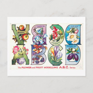 Vintage-Frucht- und Blumenalphabet A-D Postkarte