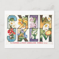 Vintage-Frucht- und Blumenalphabet J-M