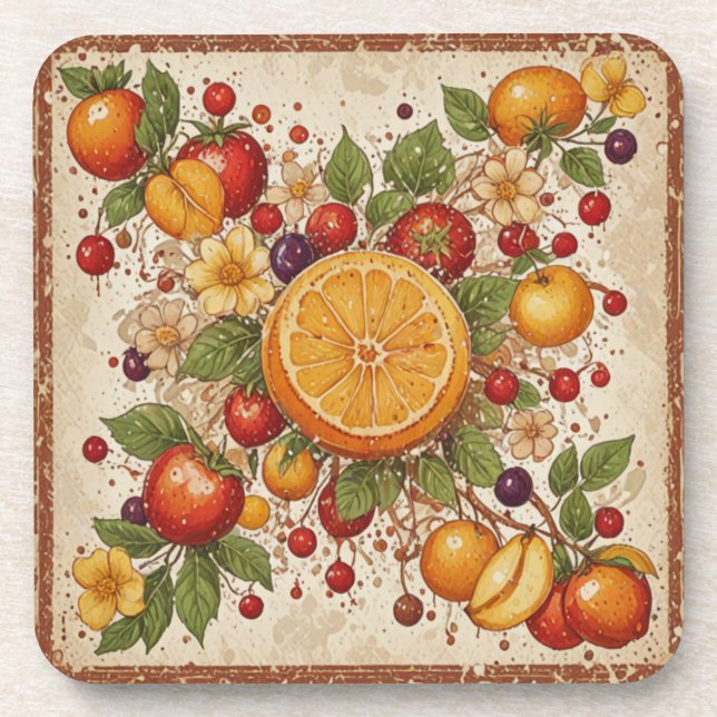 Vintage-Früchte  Getränkeuntersetzer (Vorderseite)