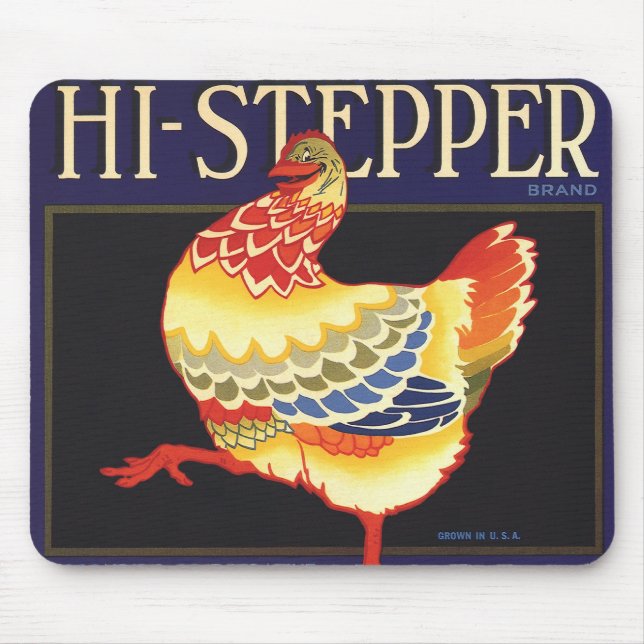 Vintage Fruchtkäfige Label Art, Hi Stepper Chicken Mousepad (Vorne)