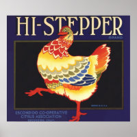 Vintage Fruchtkäfige Label Art, Hi Stepper Chicken