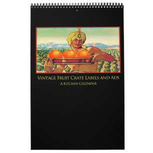 Vintage Fruchtkäfigkennzeichnungen und Anzeigenka Kalender