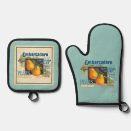 Vintage Fruchtkäseletiketten Birnen Ofenhandschuh & Topflappen-Set
