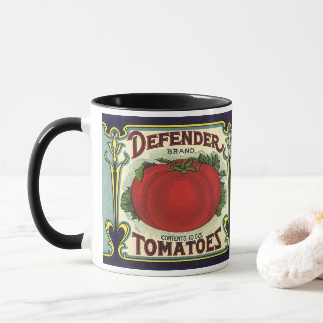 Vintage Fruchtkästen-Etikett Art, Verteidiger Toma Tasse (Mit Donut)
